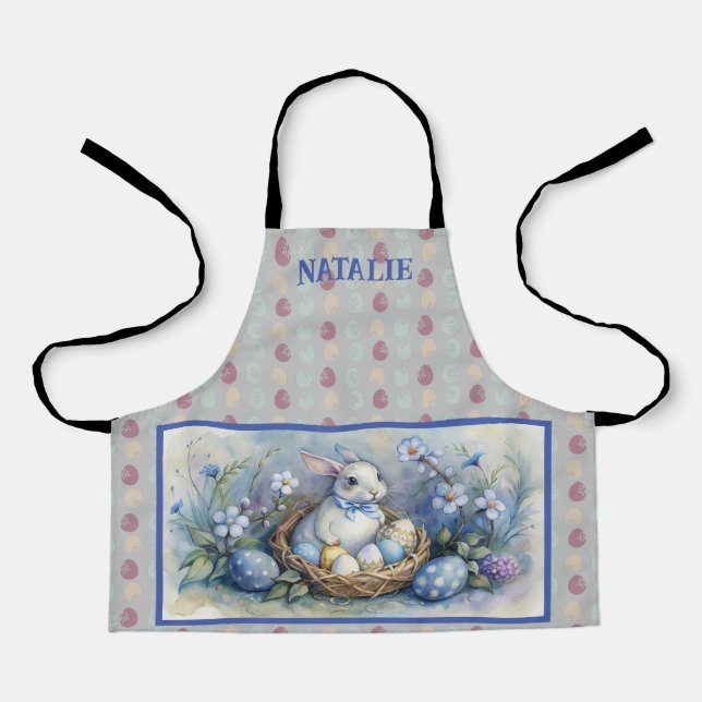 Happy Easter Rabbit Bunny Eggs Name Personalize.  Apron (Front)