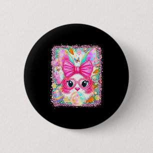 Happy easter rabbit cute bunny face blowing bubble 2 inch round button