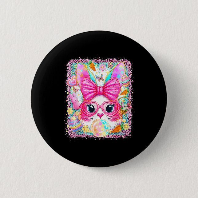 Happy easter rabbit cute bunny face blowing bubble 2 inch round button (Front)