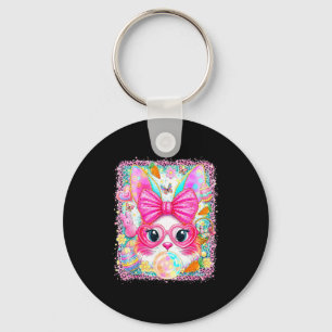 Happy easter rabbit cute bunny face blowing bubble keychain