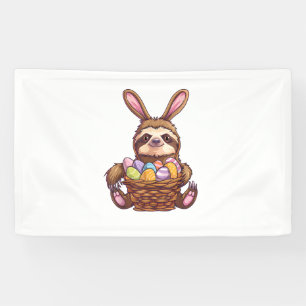 Happy Easter Rabbit Easter Eggs Basket Sloth Easte Banner