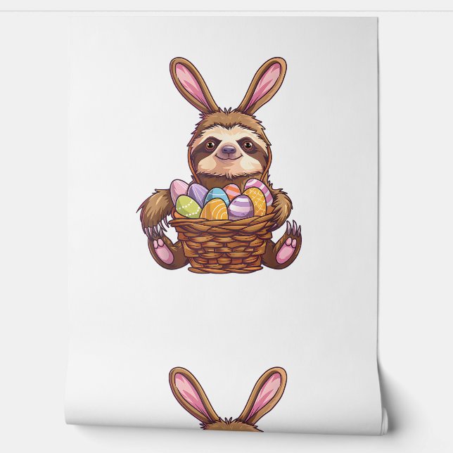 Happy Easter Rabbit Easter Eggs Basket Sloth Easte Wallpaper (Unrolling)