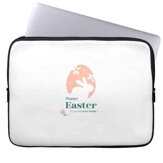 Happy Easter – Rabbit & Egg Floral Design Laptop Sleeve (Front)