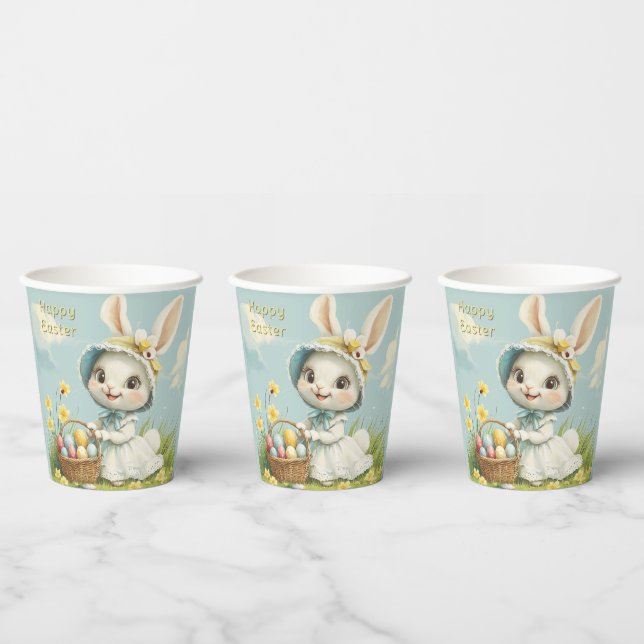 Happy Easter Rabbit Eggs Daffodils Butterflies  Paper Cups (Multi)