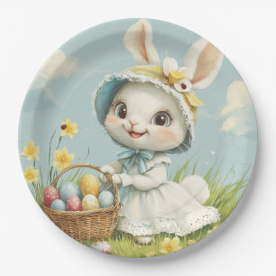 Happy Easter Rabbit Eggs Daffodils Butterflies  Paper Plate