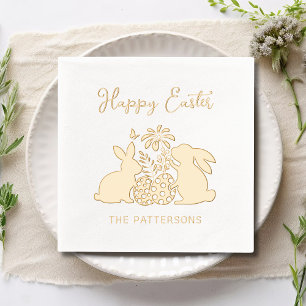 Happy Easter Rabbit Flowers Eggs Personalized Name Foil Napkins