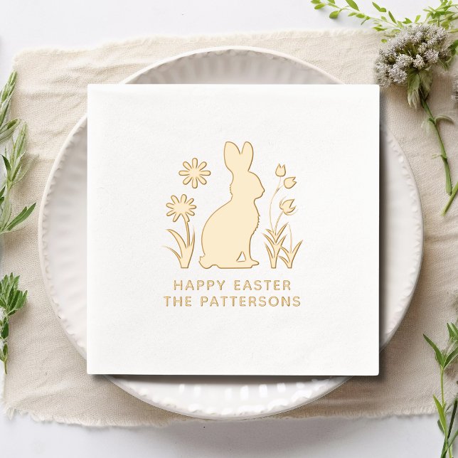 Happy Easter Rabbit Spring Flowers Personalized Foil Napkins (Creator Uploaded)