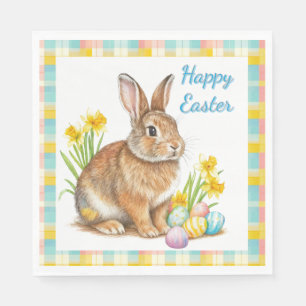 Happy Easter Rabbit Spring Plaid  Napkin