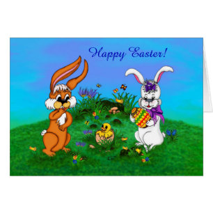 Happy Easter! Rabbit with Bunny and Chick