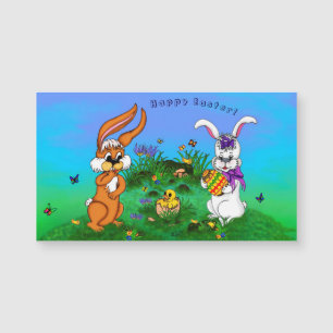 Happy Easter! Rabbit with Bunny and Chick