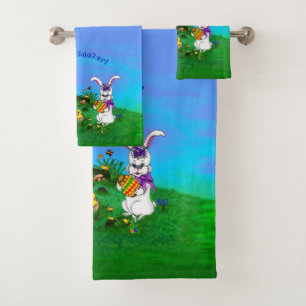 Happy Easter! Rabbit with Bunny and Chick Bath Towel Set