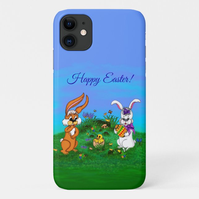 Happy Easter! Rabbit with Bunny and Chick Case-Mate iPhone Case (Back)