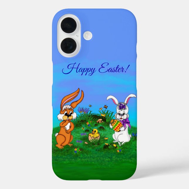 Happy Easter! Rabbit with Bunny and Chick Case-Mate iPhone Case (Back)