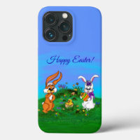 Happy Easter! Rabbit with Bunny and Chick