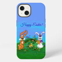Happy Easter! Rabbit with Bunny and Chick