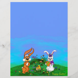 Happy Easter! Rabbit with Bunny and Chick Letterhe Letterhead
