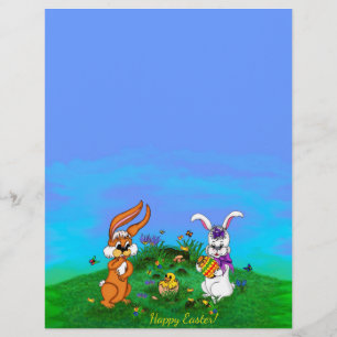 Happy Easter! Rabbit with Bunny and Chick Letterhead