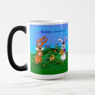 Happy Easter! Rabbit with Bunny and Chick Magic Mug