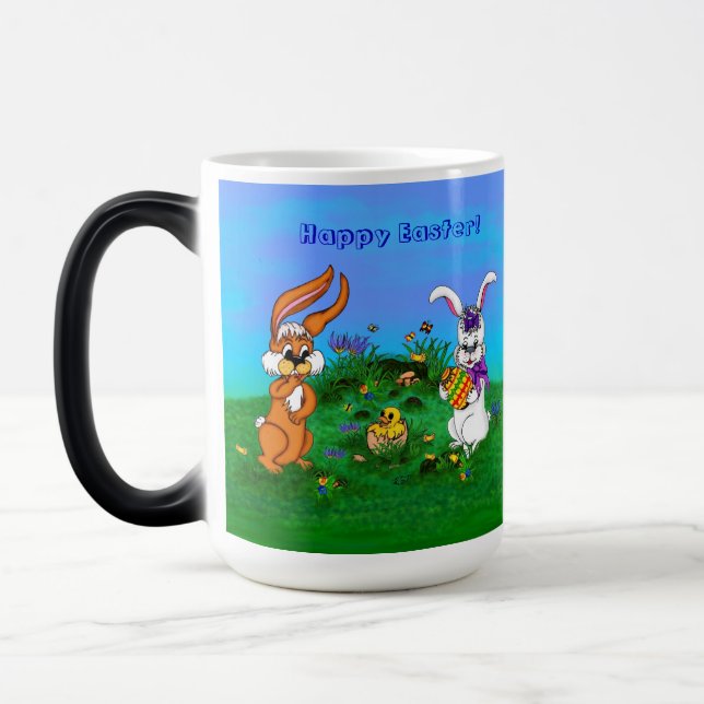 Happy Easter! Rabbit with Bunny and Chick Magic Mug (Left)