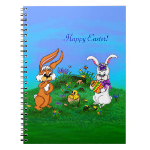 Happy Easter! Rabbit with Bunny and Chick Notebook