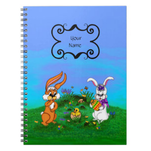 Happy Easter! Rabbit with Bunny and Chick Notebook