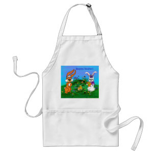 Happy Easter! Rabbit with Bunny and Chick Standard Apron