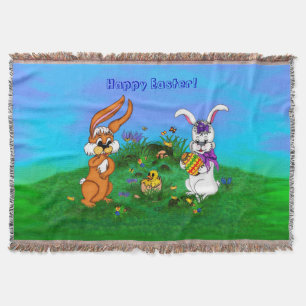 Happy Easter! Rabbit with Bunny and Chick Throw Blanket
