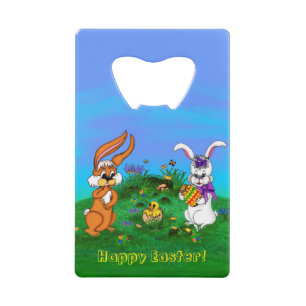 Happy Easter! Rabbit with Bunny and Chick Wallet Bottle Opener