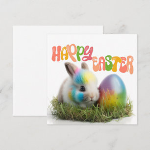 Happy Easter Rabbit with colourful egg Card