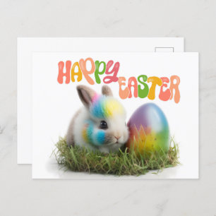 Happy Easter Rabbit with colourful egg Postcard