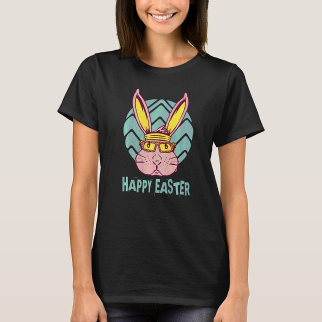 Happy Easter Rabbit With Sunglasses Retro T-Shirt (Front)