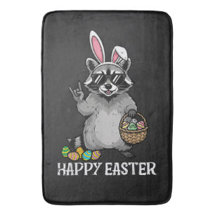 Happy Easter Raccoon Bunny Bath Mat