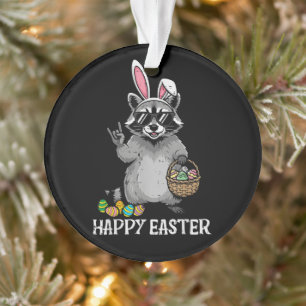 Happy Easter Raccoon Bunny Ornament