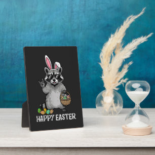 Happy Easter Raccoon Bunny Plaque