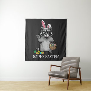 Happy Easter Raccoon Bunny Tapestry
