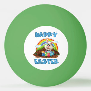 Happy Easter Rainbow Bunny Rabbit With Eggs Ping Pong Ball