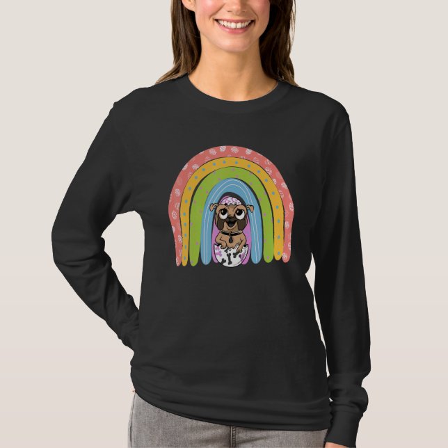 Happy Easter Rainbow Pug Eggs Bunny Ear Pug T-Shirt (Front)