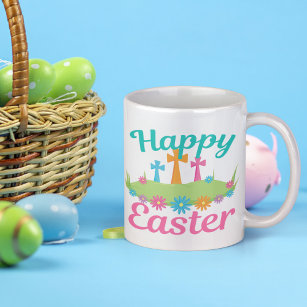 Happy Easter Religious Cross Cute Flower Coffee Mug