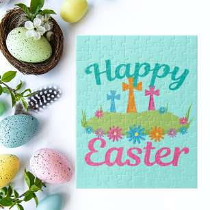 Happy Easter Religious Floral Crosses Christian Jigsaw Puzzle