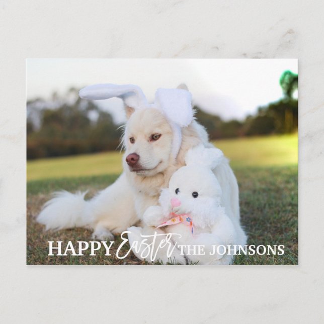 HAPPY EASTER Retriever Dog Puppy Rabbit Ears PHOTO Holiday Postcard (Front)