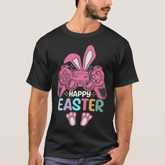 Happy Easter Retro Bunny Video Gaming Controller W T-Shirt (Front)