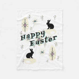 Happy Easter Retro Mid Century Modern Style Bunny  Fleece Blanket