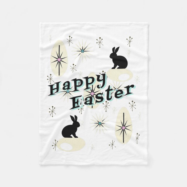 Happy Easter Retro Mid Century Modern Style Bunny  Fleece Blanket (Front)