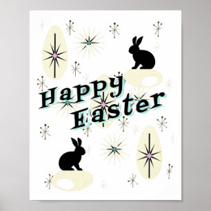 Happy Easter Retro Mid Century Modern Style Bunny  Poster