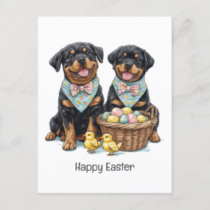 Happy Easter Rottweiler Dogs Easter Basket Holiday Postcard