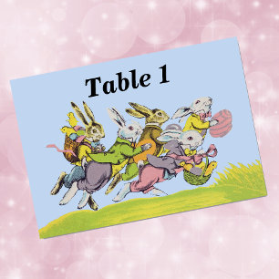 Happy Easter Running Pastel Rabbits Table Number