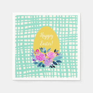 Happy Easter rustic plaid floral orange egg Napkin
