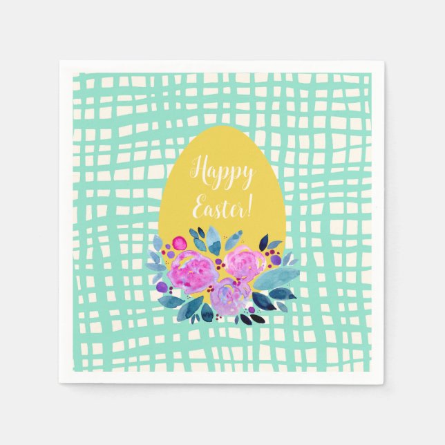 Happy Easter rustic plaid floral orange egg Napkin (Front)