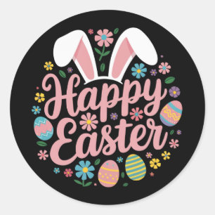 Happy Easter Sayings Egg Bunny Classic Round Sticker