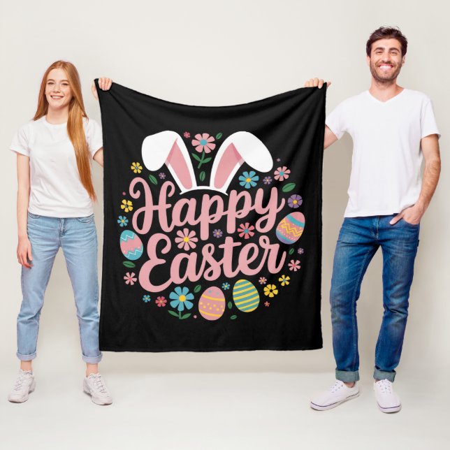 Happy Easter Sayings Egg Bunny Fleece Blanket (In Situ)